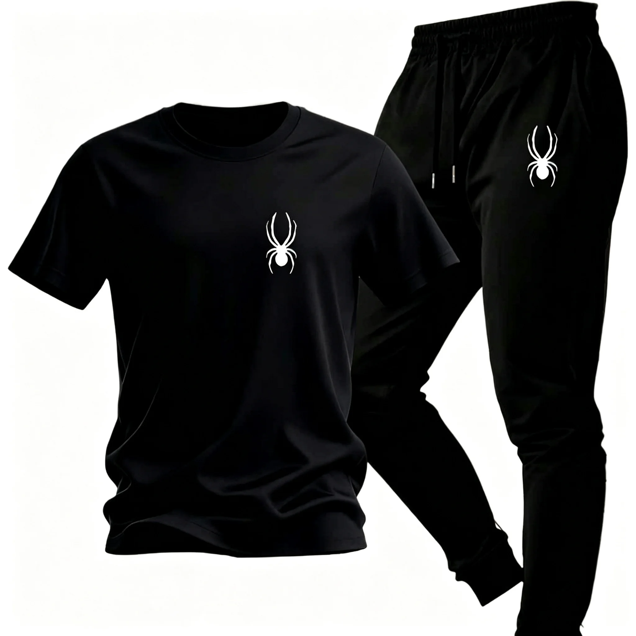 Men Casual Matching Tracksuit Cotton T-shirt Polyester Pants Loose Daily Sport Outdoor Streetwear Two Piece Outfit view 2