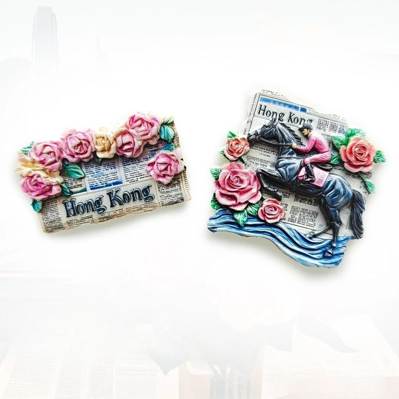 Imán de nevera de carreras de caballos retro de Hong Kong, recuerdo ecuestre 3D, decoración inspirada en Happy Valley, regalo asiático único con imán