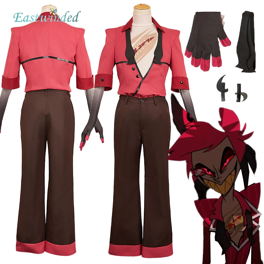 Hell Inn 2 Hotel Alastor Cosplay Red Coat Black Costume Chest Wound Clothes Set Jacket Pants Outfits Halloween Carnival Dress Up