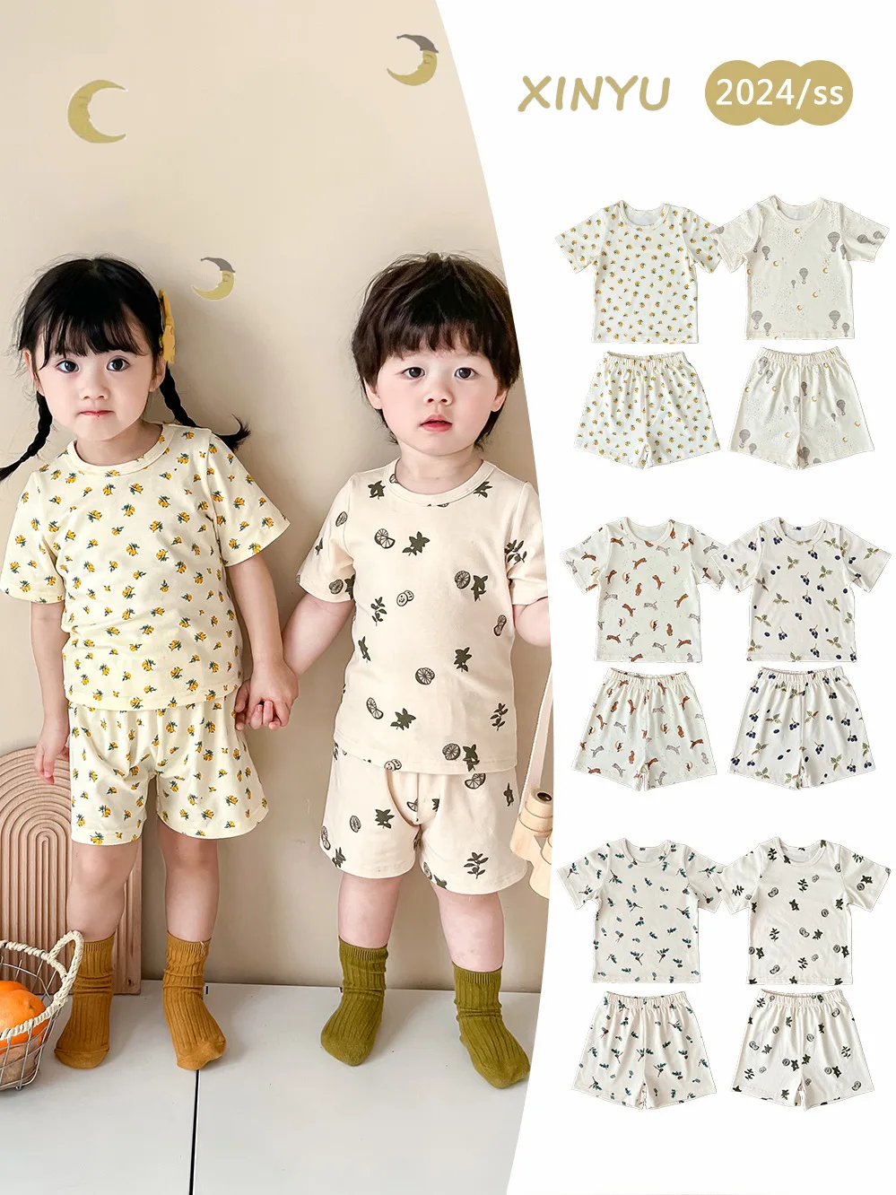 

Jenny&Dave Children's Summer A-Class Pure Cotton Home Clothing Set 2024 New Boys and Girls Baby Short Sleeve Shorts Pajamas for