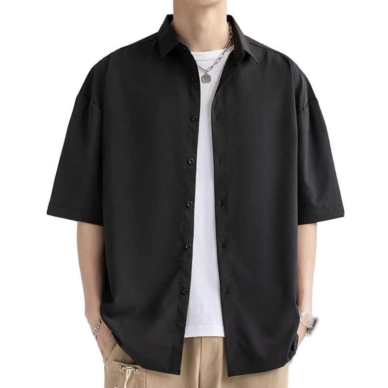 Trend Luxury Handsome High-Grade Japanese Casual Shirt Ice Silk short-sleeved Shirt Male Summer Thin Fashion Brand