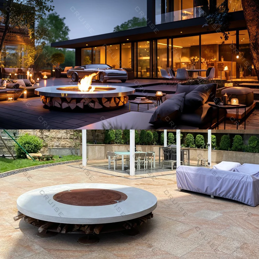 High Temperature Resistant Wood/Gas/Alcohol/Atomized/Electronic Table Fireplace With BBQ 1000mm Freestanding Fire Pit