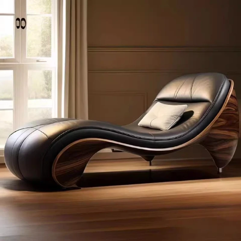 

Light luxury single lazy leather sofa can sit and lie down, leather wrapped high-end sofa furniture