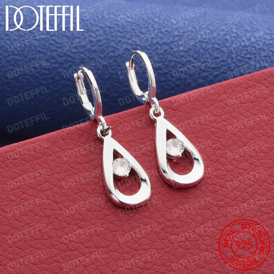 925 Sterling Silver Delicate Teardrop Openwork Zirconia Earrings for Women, Fashionable Wedding Party Gift Jewelry