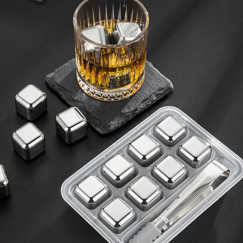 6/8pcs 304 Stainless Steel Whiskey Vodka Wine beer Cooler Bar Rock Cooler Sipping Chiller Tool Natural Ice Cubes Reusable