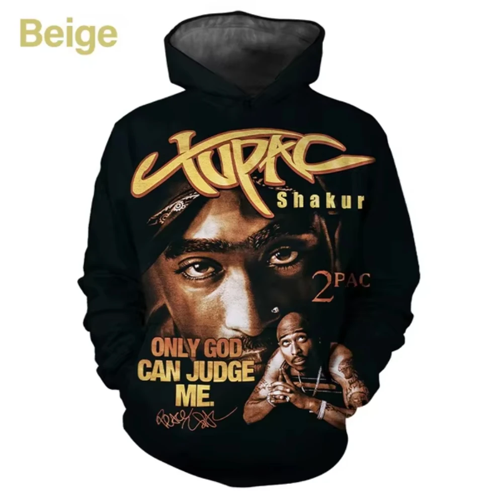 Hip Hop Singer 2Pac 3D Printed Men\'s Hoodie Harajuku Long Sleeves Oversized Outdoor Pullover Sweatshirt Kids Unisex Clothing