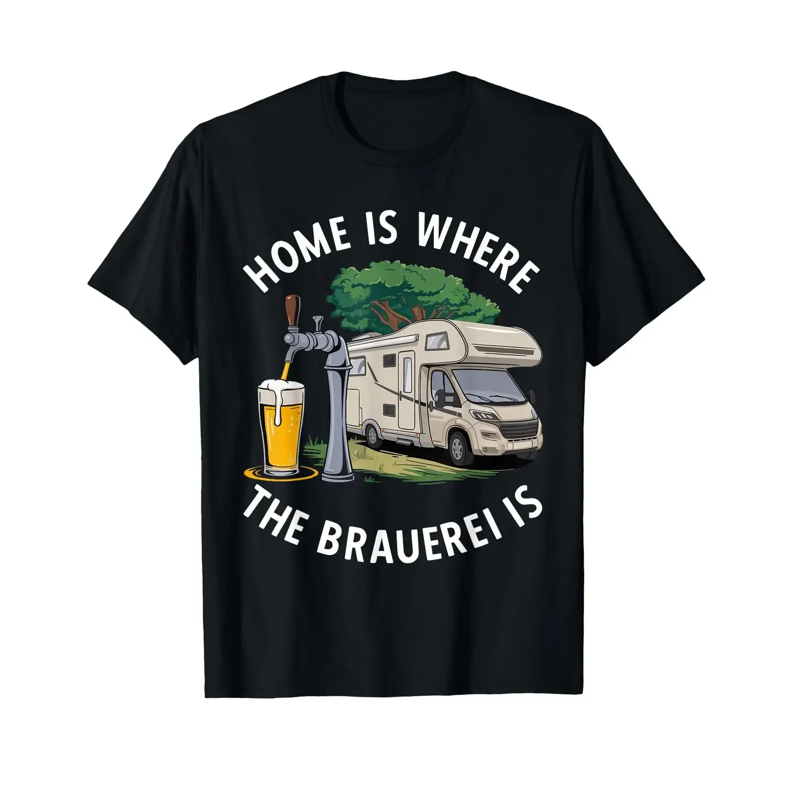 Home Is Where The Brewery Beer Motorhome Camping T Shirt vintage Washed fashion Versatile graphic Unisex Comfortable Soft