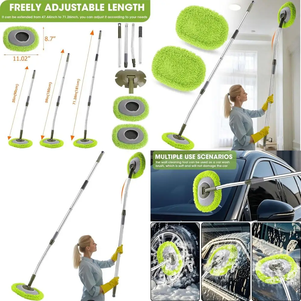 

Настенная швабра с длинной ручкой макс. 71, 15. ° Удлинитель, инструмент для очистки потолок, стен и автомобилей с высоким выходом - зеленый