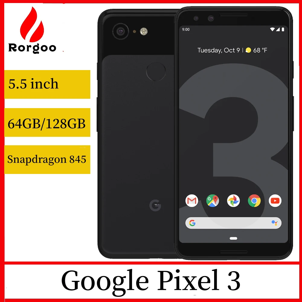 Оригинальный разблокированный мобильный телефон Google Pixel 3 4G, 5,5 дюйма, 64 ГБ/128 ГБ ПЗУ, Snapdragon 845, Android, восьмиядерный мобильный телефон 12,2 МП и двойной 8 МП