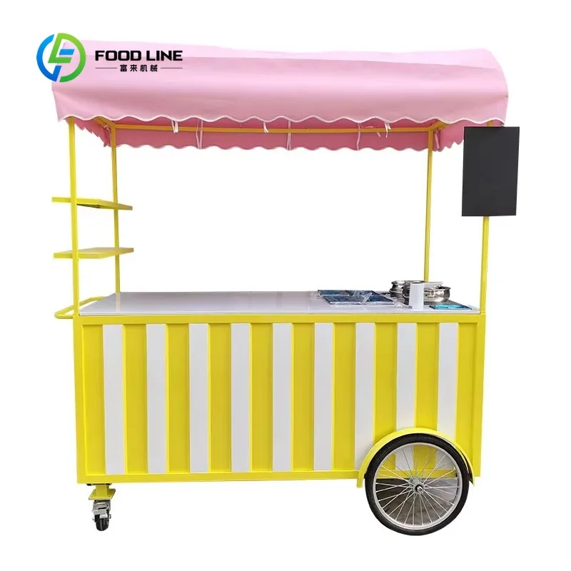 

Custom Ice Cream Carts Fully Equipped Food Trailer with Refrigerator Street Food and Festive Celebrations.