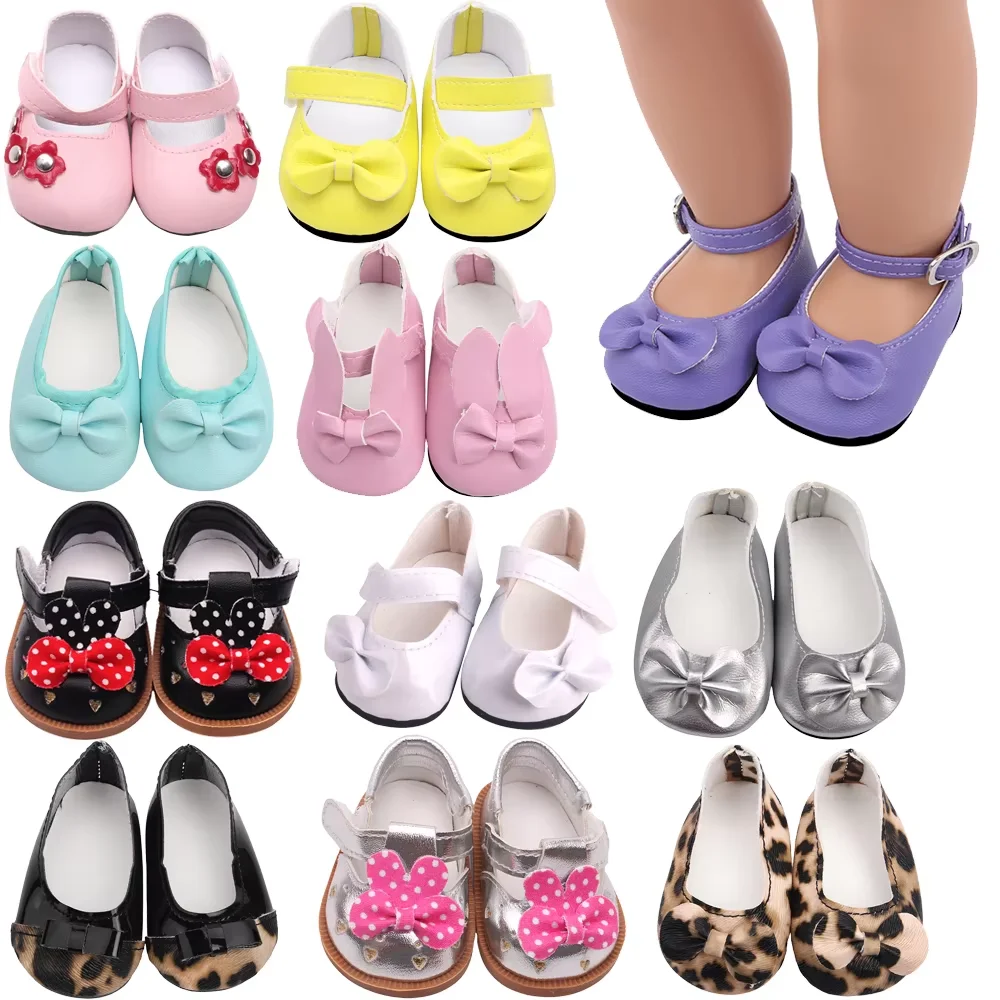 Zapatos de Muñeca con Lazo y Velcro, Zapatos de Princesa para Muñecas de 18 Pulgadas, Accesorios de Juguete para Niñas, Zapatos de Vestir