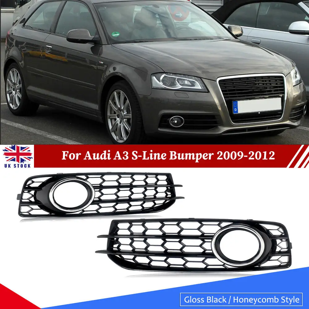 

For Audi A3 8P S-Line 2009-2012 Glossy Black Front Bumper Fog Light Cover Grille