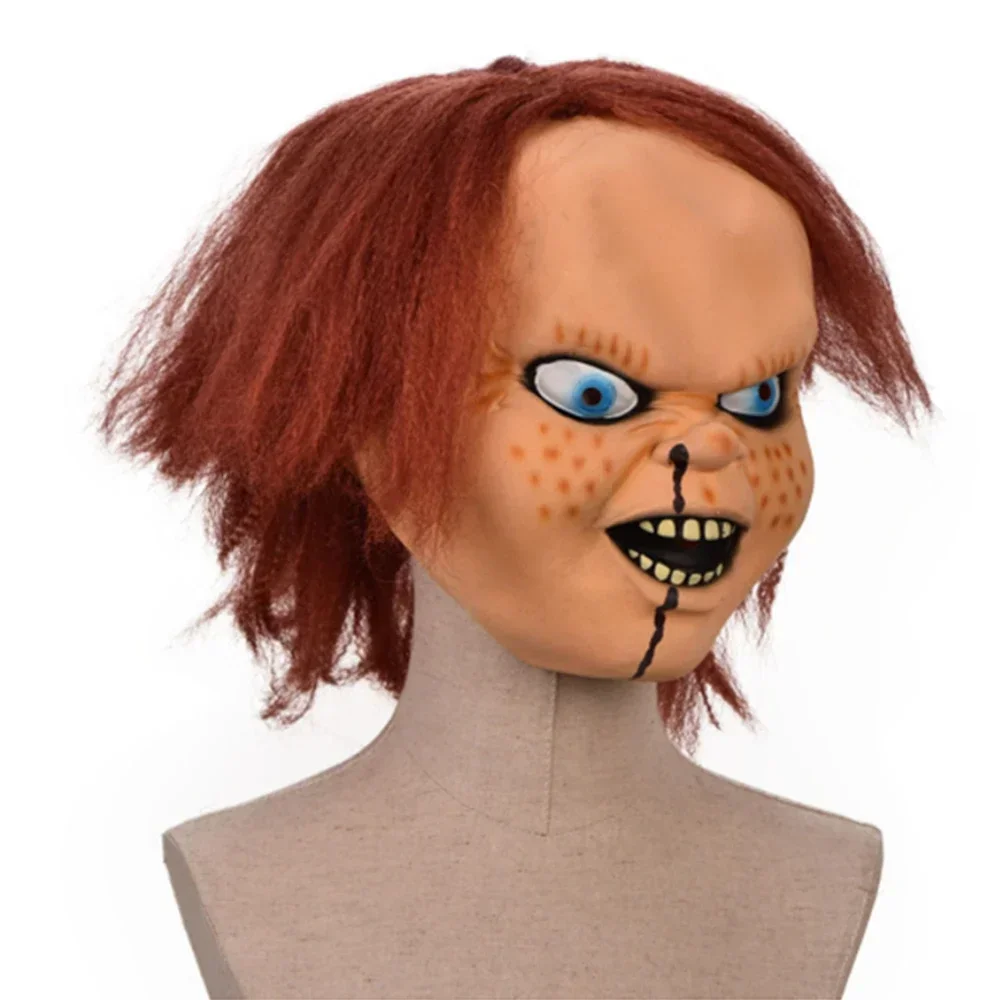 2pcs Chucky Mask Halloween Scary Latex Mask Realistic Child's Game Chucky Cosplay Chucky Head Cover Killer Play Costume Props