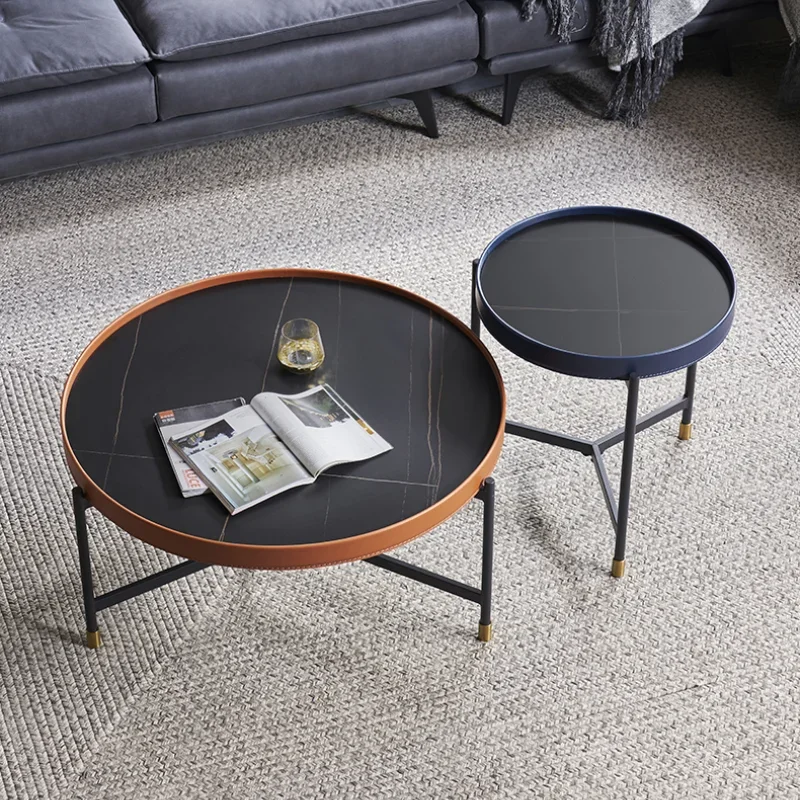 Nordic Stone Plate Coffee Table Flower Italian Creative Mini Apartment Personality High and Low round Tea Table Combination