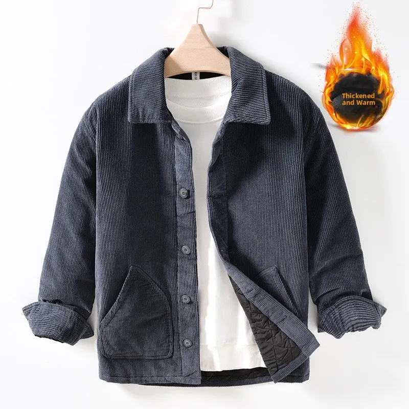 

Мужская зимняя куртка из вельвета в стиле ретро, свободного кроя, утепленная, с воротником-стойкой, на хлопковой подкладке, для делового и повседневного стиля