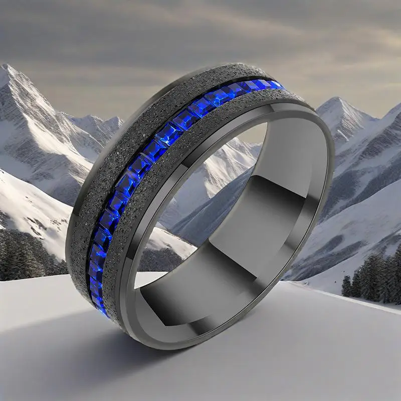 

Unisex 8MM Stainless Steel Ring with Sapphire Cubic Zirconia Women's Fine Engagement Jewelry Accessory Stainless Steel Gift