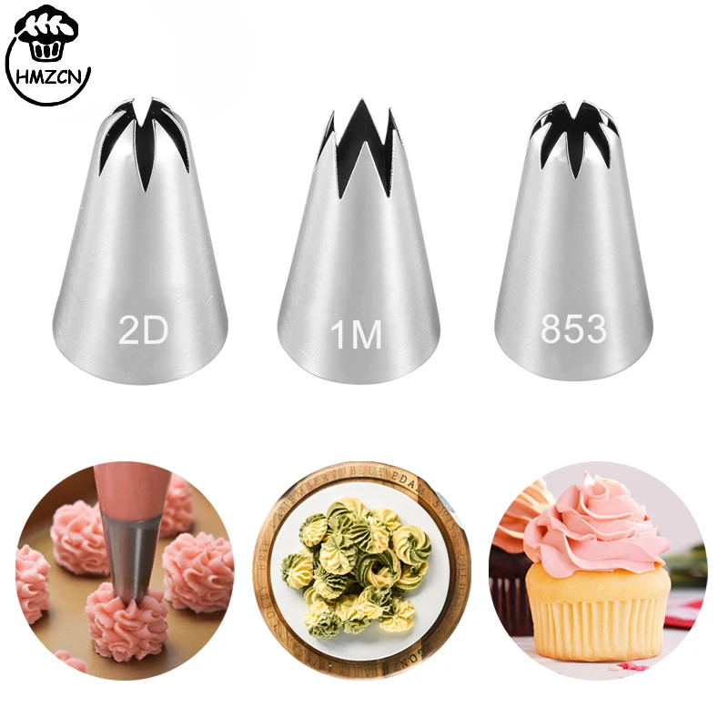 3PCS Rose Pastry Nozzles Cake Decorating Tools Flower Icing Piping Nozzle Cream Cupcake Tips Baking Accessories #1M 2D 853