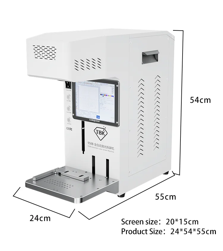 TBK 958B 958 Laser Separation Machine for Iphone 8-14 Pro MAX Back Cover Separating Engraving Etching Repair with Fume Extractor