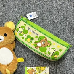Japanese Rilakkuma Clover canvas print Pen case high capacity Cosmetic Storage bag Cartoon Anime periphery Children Stationery