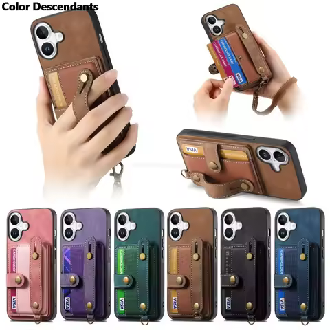 Case For Samsung Galaxy S25 Edge S24 S23 S22 S21 S9 S8 Lite A36 Luxury Leather Wrist Strap Finger Ring Visa Card Holder Cover