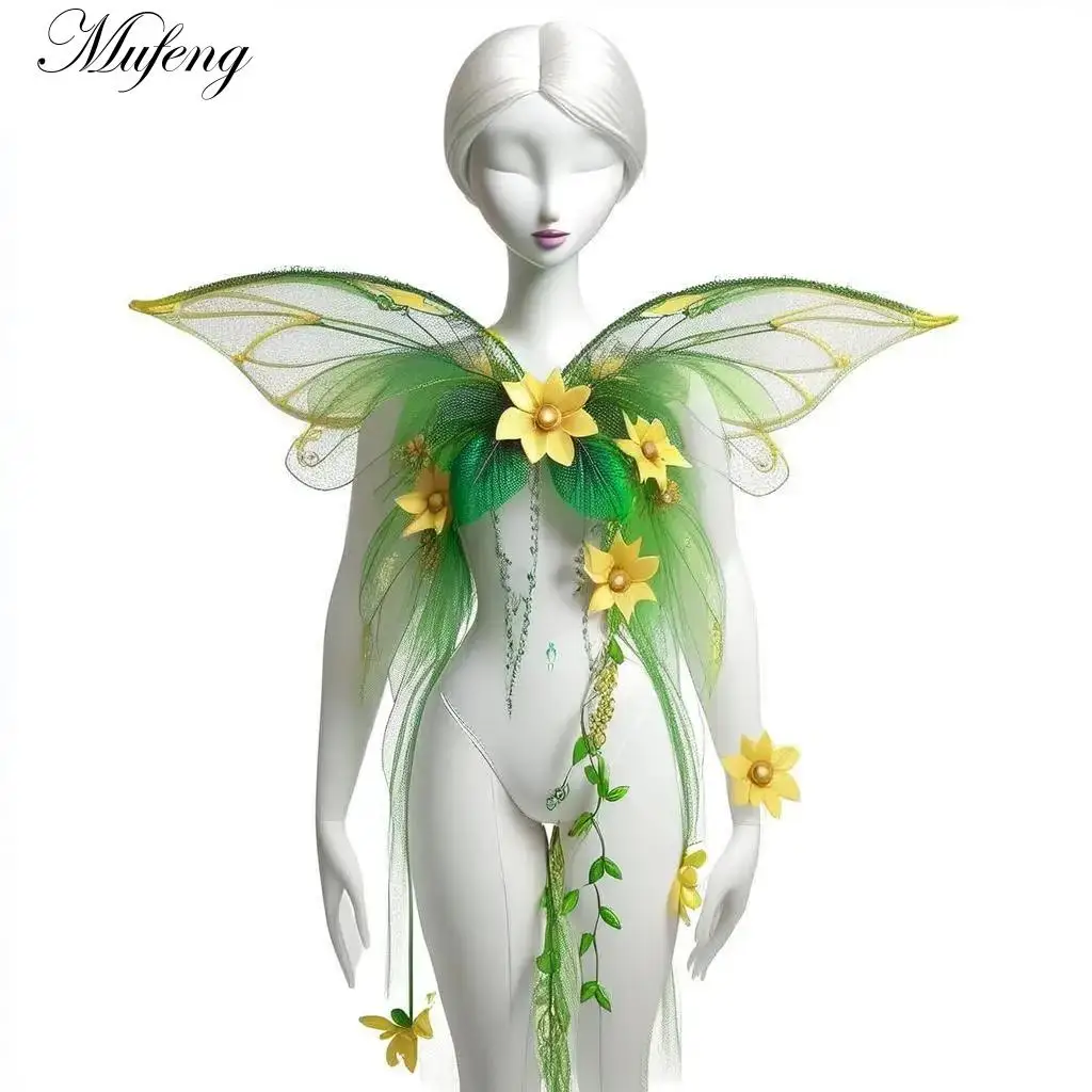 

Костюм лесной феи на Хэллоуин, крыло принцессы, цветок феи, крылья эльфа с цветами, листьями и лозами для карнавальной вечеринки, выступления