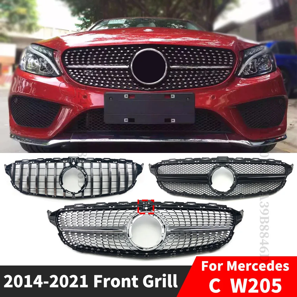 Suitable for Mercedes W205 Mercedes C C205 S205 2014-2021 C200 C260 C180 C250 C300 AMG Tuning GT Diamond Front Bumper Grille