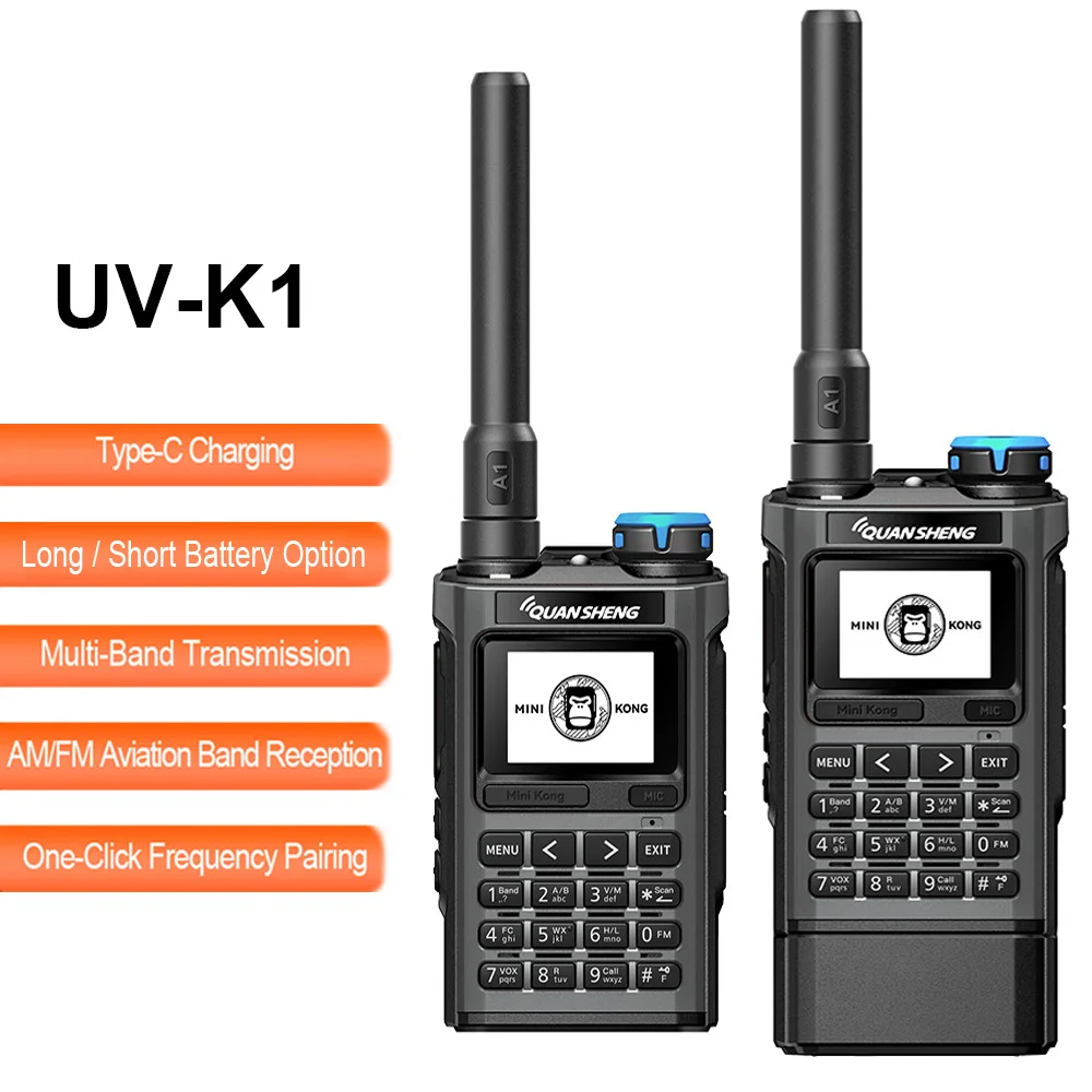 Quansheng UV-K1 Air Band Radio Wireless Copy Frequency Type C Charging VHF UHF Multi-band Walkie Talkie
