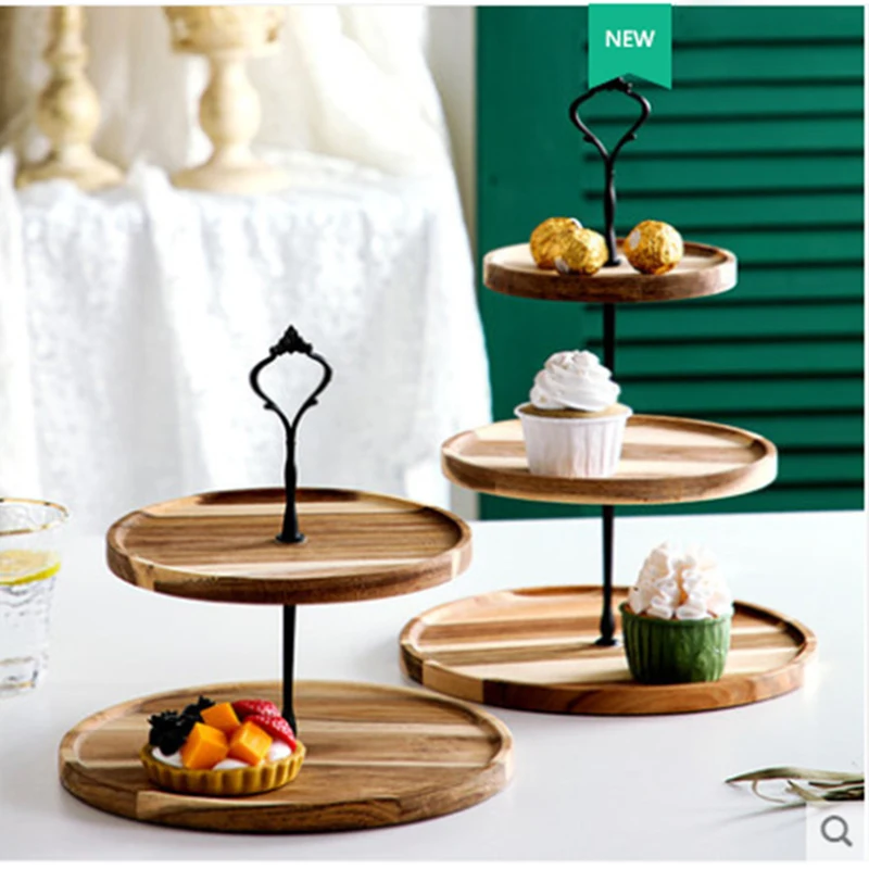 2/3 Tiers Detachable Cake Stand Wooden European Style Pastry Cupcake Fruit Plate Serving Dessert Holder Home Decor Wedding Party