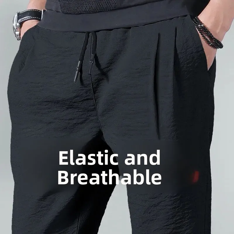 

Новинка 2023, мужские повседневные брюки, эластичные свободные брюки, прямая летняя спортивная одежда, модные брендовые молодежные длинные брюки