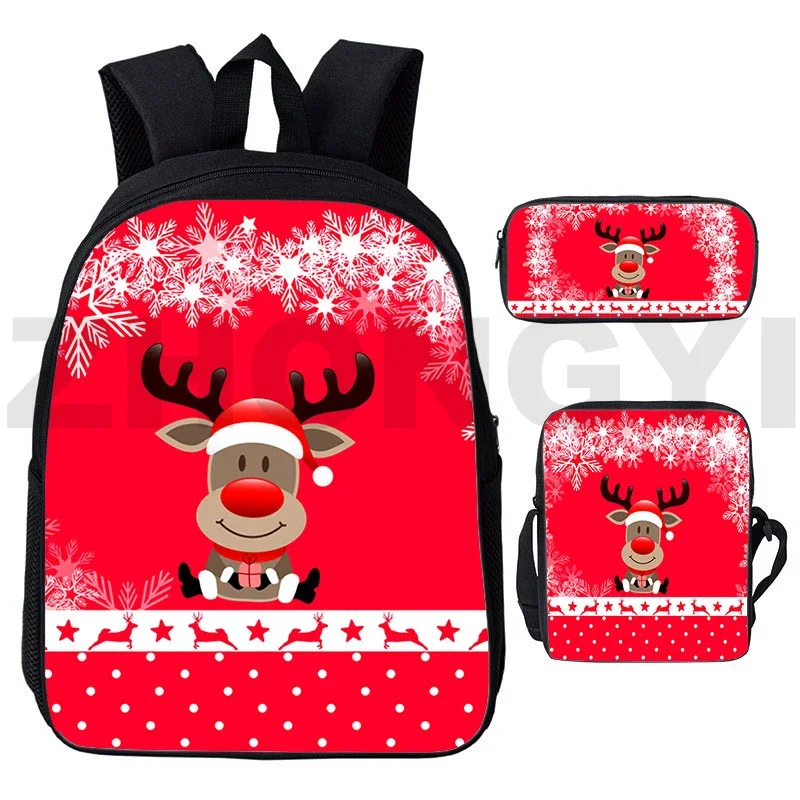 Hot Merry Christmas 3D Backpacks Kids Student Anime Mini Bookbag Santa Claus Gift 12/16 Inch Kawaii Female Daily Canvas Bag 2024