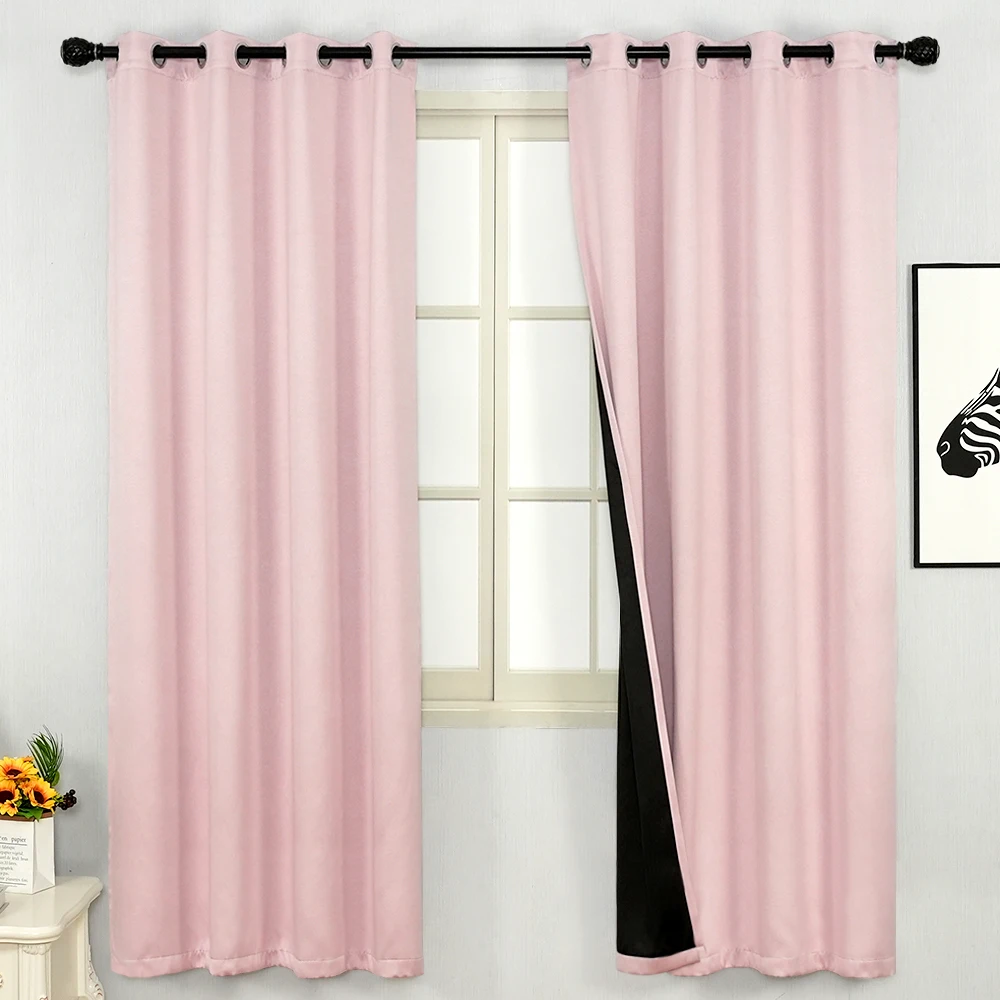 Pink Blackout Curtains Thermal Insulated for Living Room Bedroom Window Treatment Room Darkening White Tulle