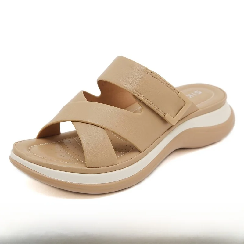 

New 2025 Thi Heel Women's Slippers Lightweight Sweet Sle Summer Season PU Material T-Strap Footwear Comfortable Footwear