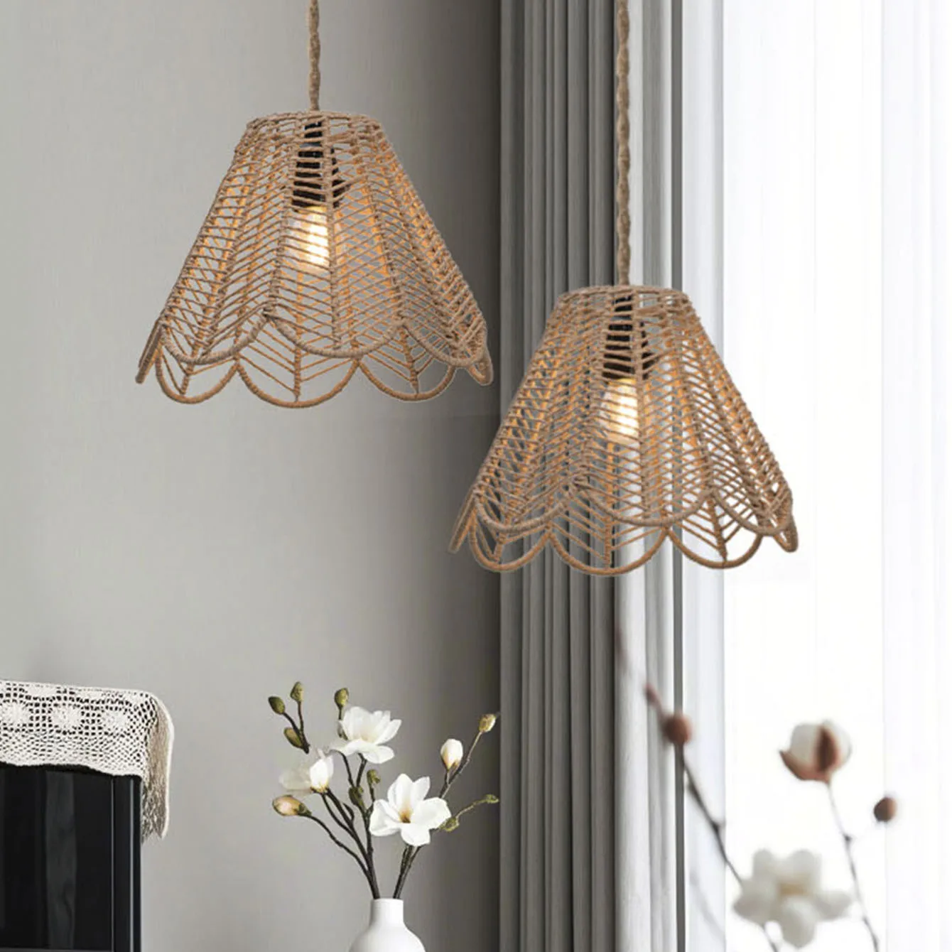 

Fixture Lampshade Artistic Woven Unique Creative Decorative Boho Paper Cover Chic Shade Light Handmade Lamp Pendant Lighting