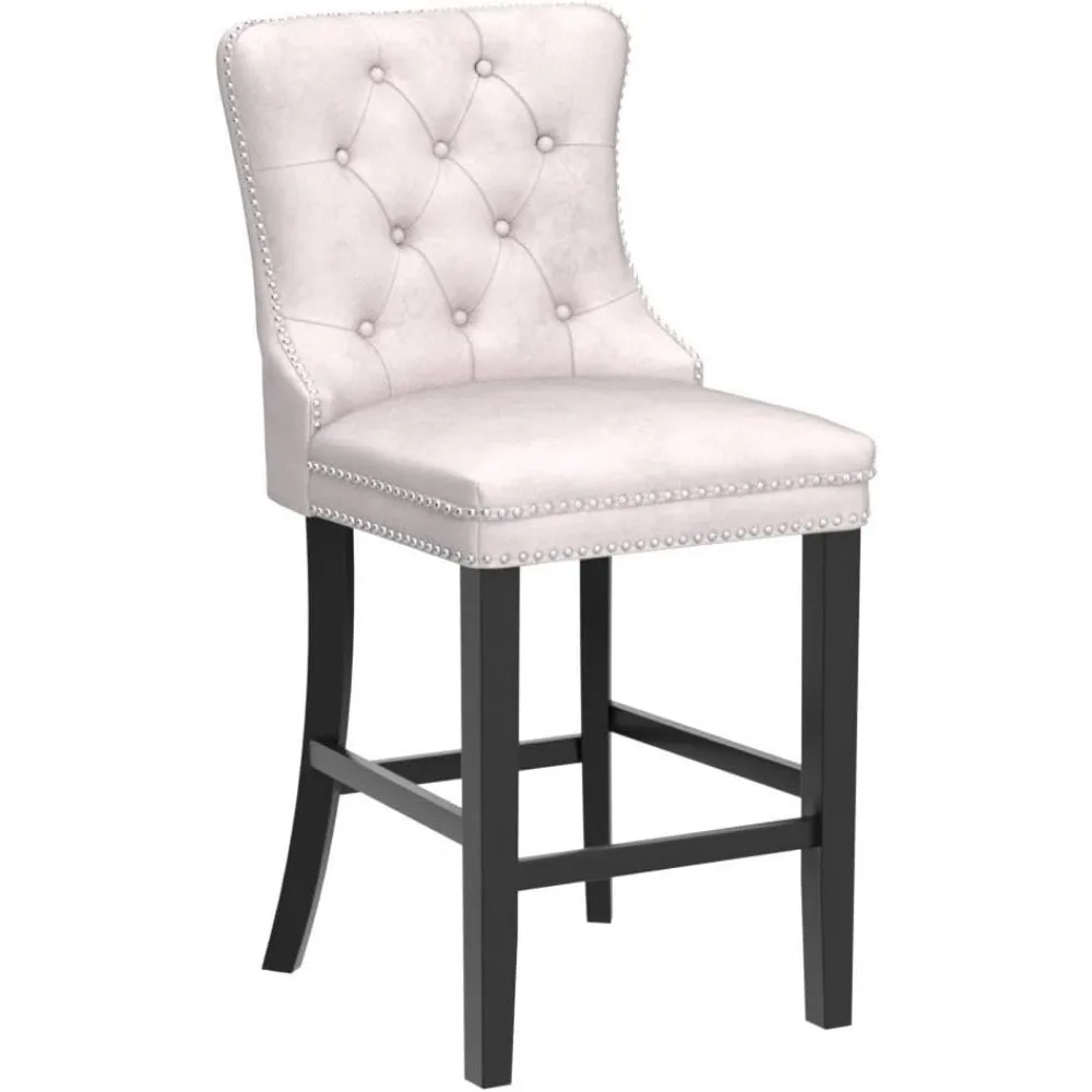 Bar Stools Set of 2, Velvet 26 Inch Seat Height Counter Height Barstools with Back, Rivet Trim Bar Chairs