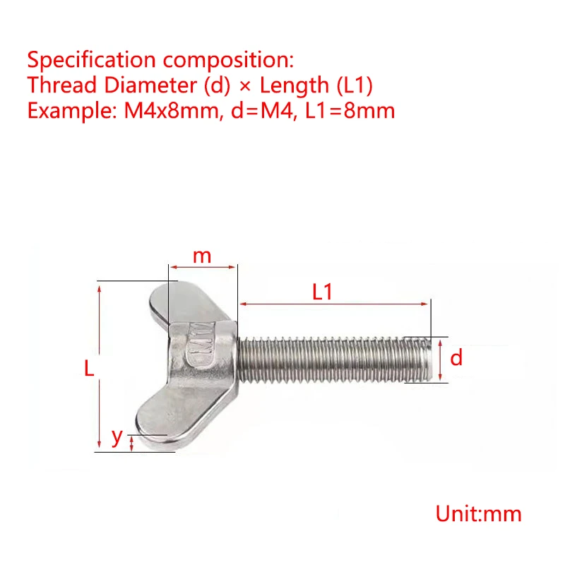 1Pcs M4 M5 M6 M8 M10 M12 M14 M16 304 A2 Stainless Steel Hand-Tighten Toolless Adjustable Butterfly Wing Head Thumb Screw