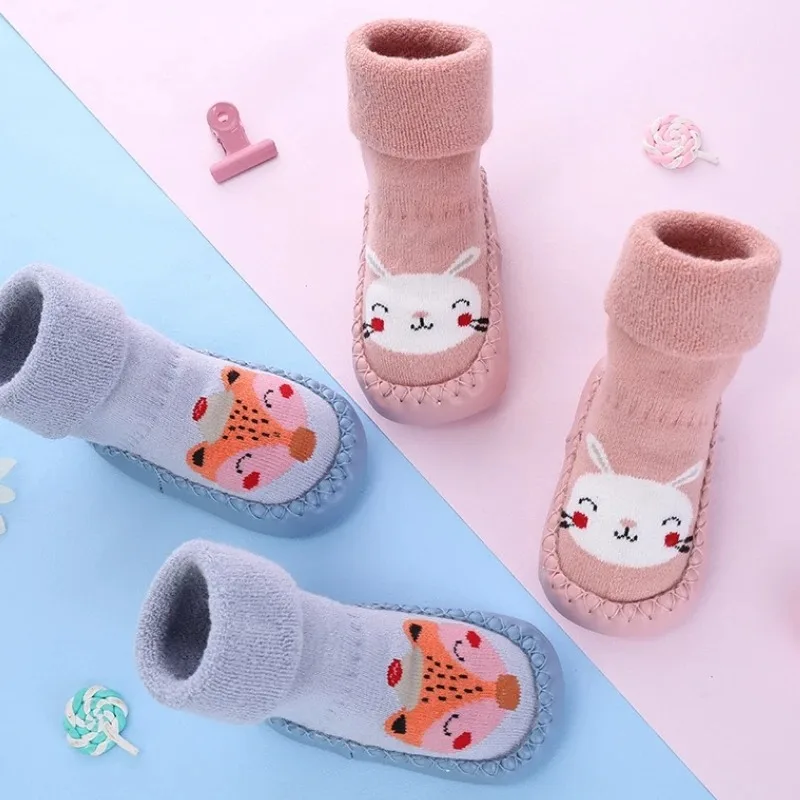 Baby Home WalkingShoes 2025Winter New Newborn Baby Warm Floor Thick Bottom Socks Casual Child Anti Slip Toddler Walking Shoes