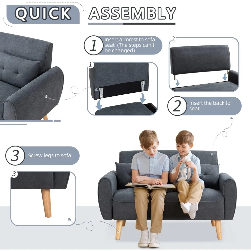 47 "kleines modernes Loves eat Couch Sofa, Stoff gepolstertes 2-Sitzer Sofa, Liebes sitz möbel mit 2 Kissen