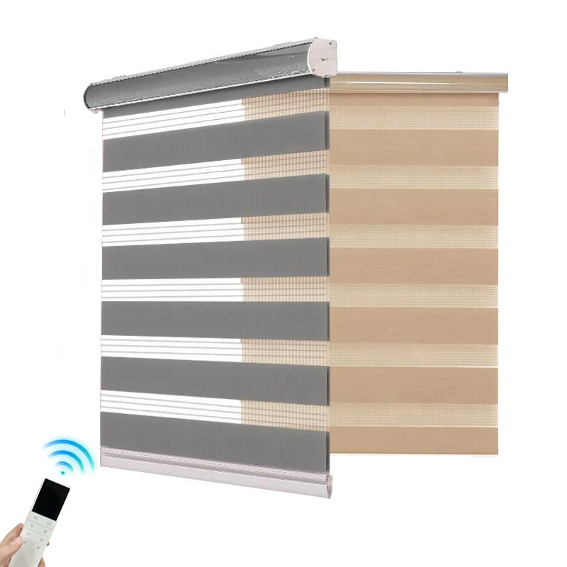 

Smart Roller Blackout Double Layers Day and Night Curtain Cordless Roller Shades Wifi Control Motorized Electric Zebra Blinds