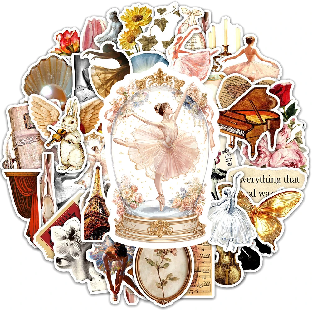 10/30/50pcs Vintage Ballet Girls Graffiti Stickers Aesthetic Art Sticker Water Bottle Notebook Phone Cartoon Waterproof Decals