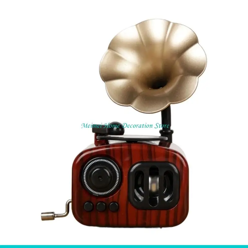 H7BF Elegant Nostalgic Mini Gramophone Music Box Hand Operated Phonograph Ornament Decorative Accent Gift For Enthusiasts