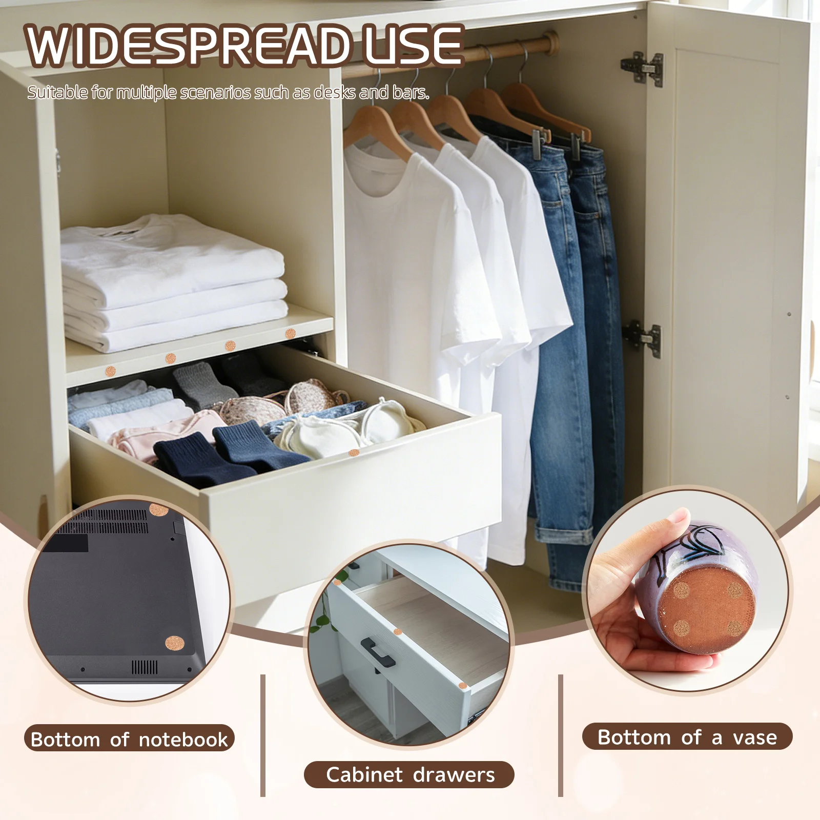 

500pcs Self-Adhesive Cork Pads Non-Slip Cork Mats Round Dots Flat Circles For Furniture Noise Reduction Cabinet Shock Absorption