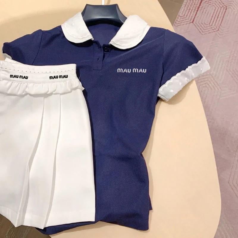 

Высококачественный комплект из футболки и юбки с кукольным воротником для девочек ort Sve Ne, комплект из двух предметов для молодых женщин, Faionable Schoo...