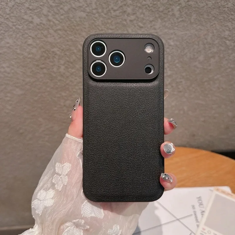 Luxuriöse Retro-Hülle mit Litchi-Leder-Textur für iPhone 17 Air 16 15 14 Plus 13 16E Stoßfeste Matte Abdeckung – Detail 3