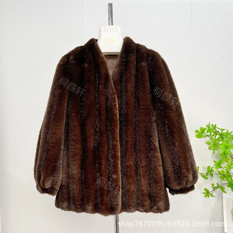 Loose Fit V Neck Coat Midi Length Casual with Style Elegant Commuting No Hood Puff Sleeve Long Sleeve Autumn Women Jacket