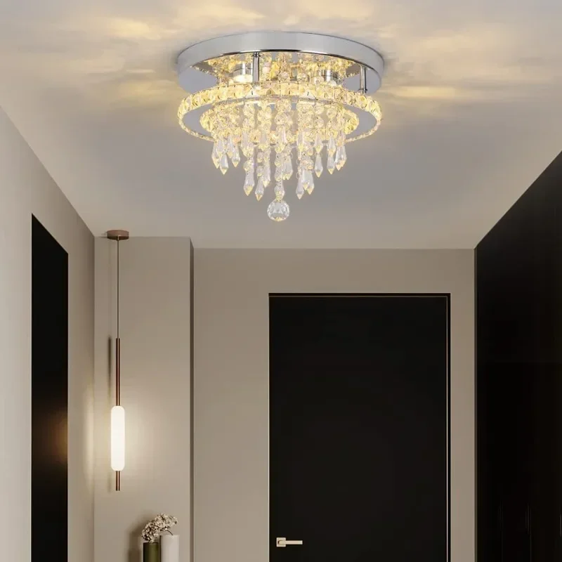 Crystal  Light Circular Luxury Modern Corridor Minimalist Balcony Entrance Ceiling Light Creative Bedroom Lighting Fixtures