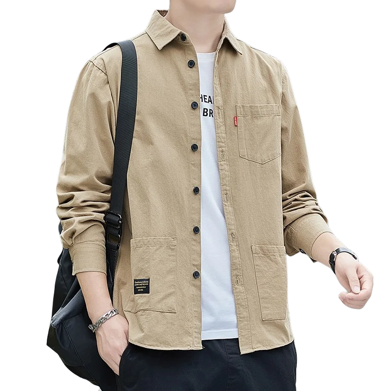 Men's Workwear Shirt Style Jacket Spring Autumn Lightweight Casual Cotton Polyester Loose Fit Dirt Resistant Open Cardigan