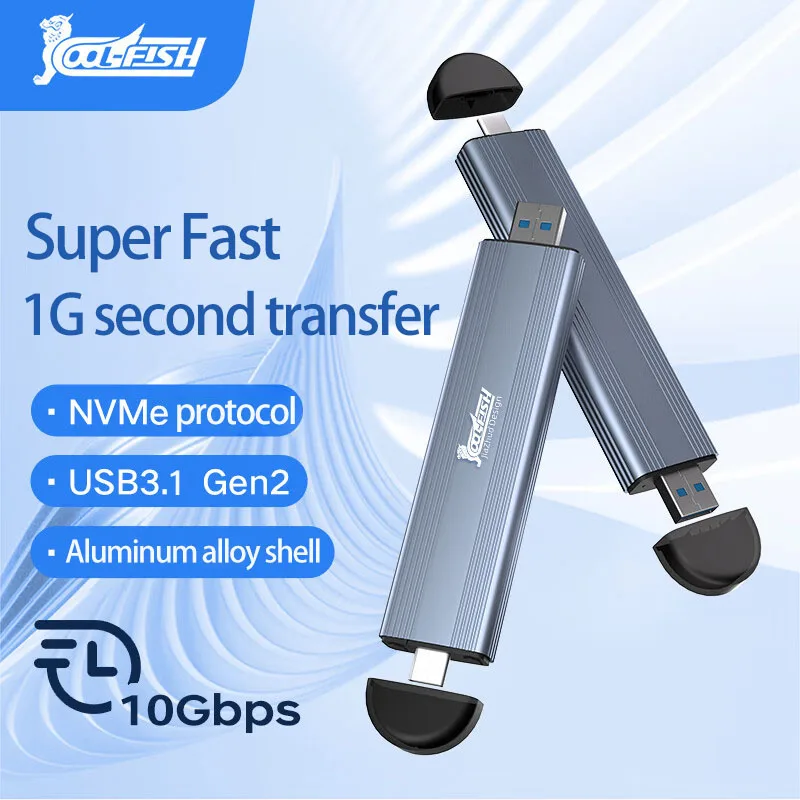 

CoolFish M. 2 Mobile Solid State Drive Boxes Supports NVMe Protocol 4TB USB3.1 GENG2 Type-C 3.1 GENG2 10Gb SSD Case for Mac OS
