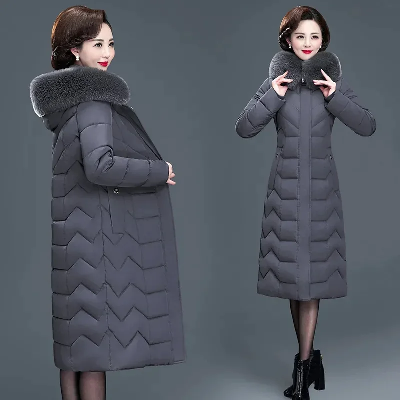 Women Jacket Mother Parkas New Winter Thick Warm Cotton Padded Jacket Long Coats Hooded Fur Collar Puffer Parkas Outwear