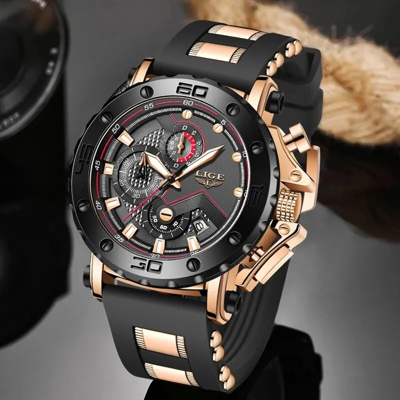 LIGE-Reloj de pulsera deportivo para hombre, accesorio Masculino de lujo con esfera grande y diseño Original, perfecto para negocios, 2024