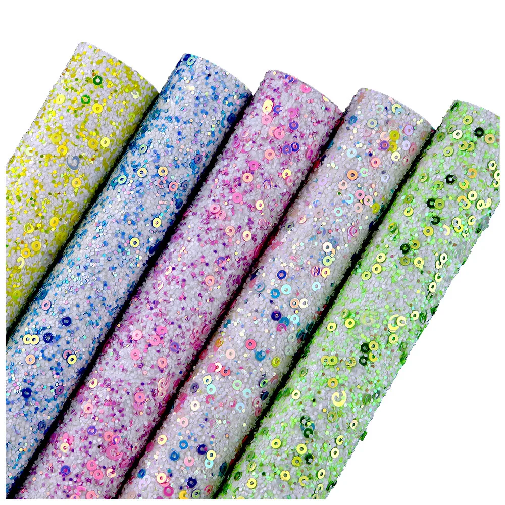 30cmx134cm Roll Doughnut Colorful Chunky Glitter Fabric Faux Leather Material For Bows Earring Decorations Handbag DIY AY350